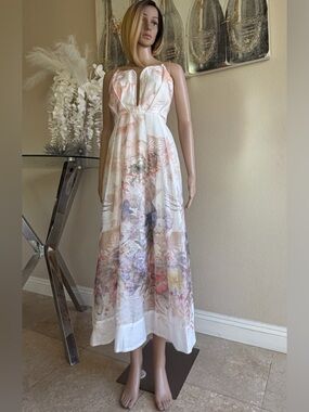 Strapless Floral A-Line Maxi Dress in Soft Pastels
